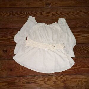 Lane Bryant Linen Blend Peasant Top with Braided Belt Size 18/20